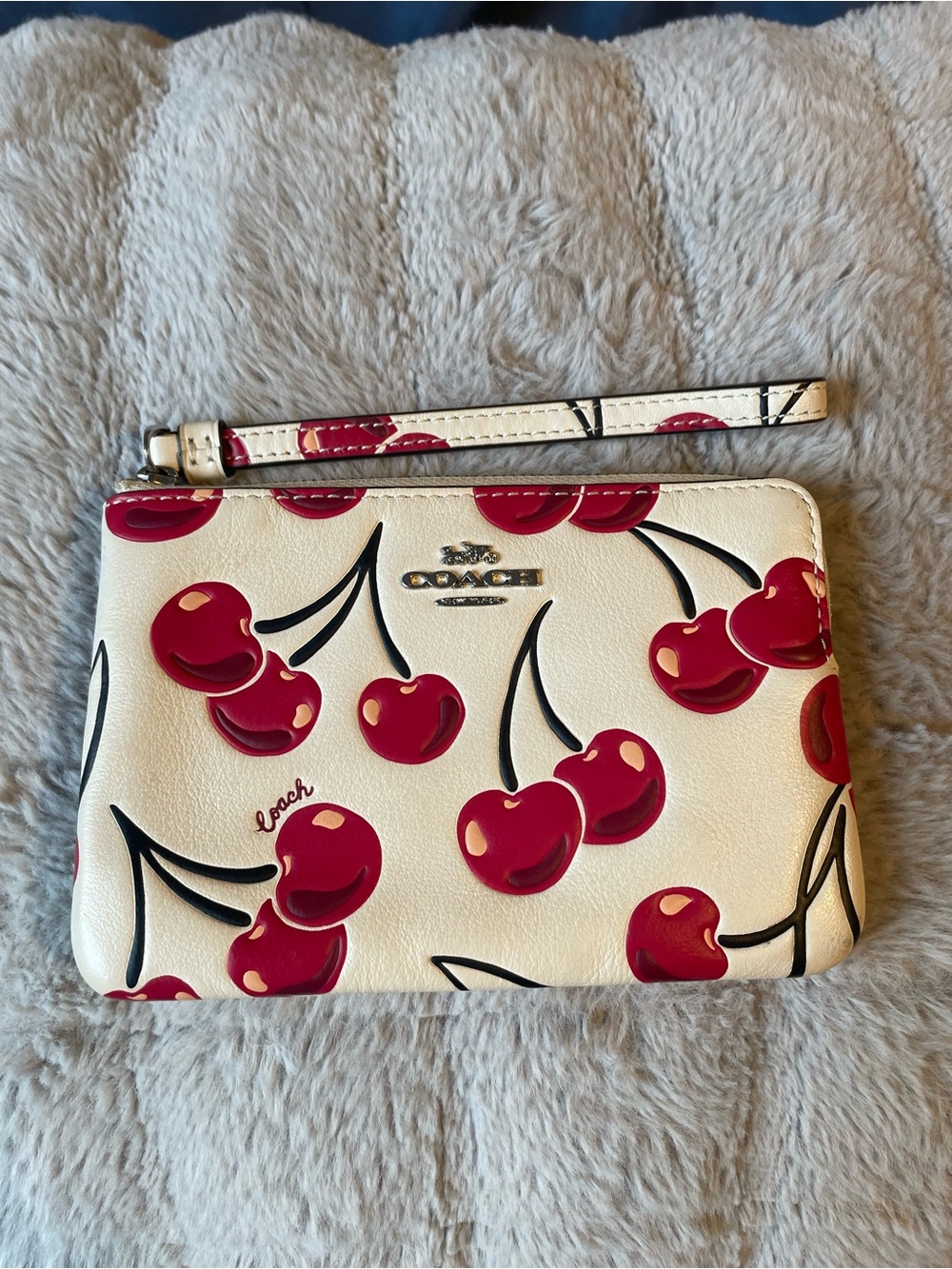 Coach Cherry Print Wristlet in Cream and Red